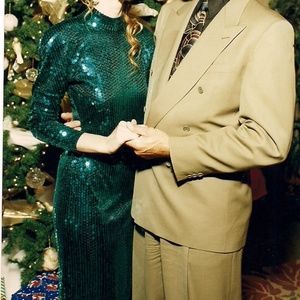 OLEG CASSINI Green Sequin Evening Dress